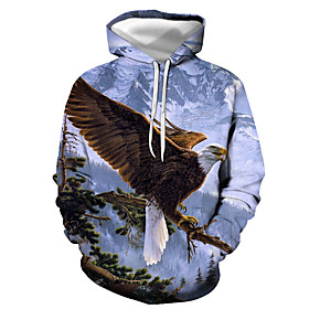 Men's Pullover Hoodie Sweatshirt Graphic Animal Hooded Daily Going out 3D Print Basic Casual Hoodies Sweatshirts  Long Sleeve Blue