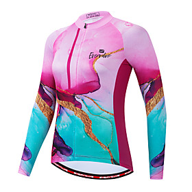 Women's Long Sleeve Cycling Jersey Winter Pink Patchwork Geometic Bike Jersey Quick Dry Breathable Reflective Strips Back Pocket Sports Patchwork Clothing Appa