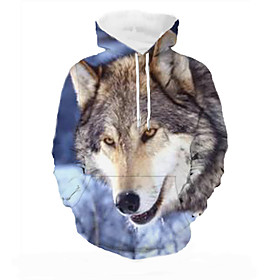 Men's Pullover Hoodie Sweatshirt Graphic Wolf Animal Hooded Daily 3D Print Basic Hoodies Sweatshirts  Long Sleeve Blue