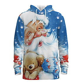 Men's Pullover Hoodie Sweatshirt Graphic 3D Ugly Christmas Hooded Daily 3D Print Basic Christmas Hoodies Sweatshirts  Long Sleeve Blue