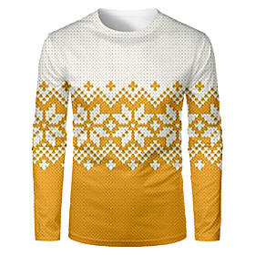 Men's T shirt 3D Print Graphic Color Block 3D Long Sleeve Christmas Tops Basic Yellow