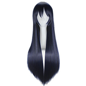 Synthetic Wig kinky Straight Natural Straight Asymmetrical With Bangs Wig Very Long Black / Blue Synthetic Hair 32 inch Women's Cosplay Blue