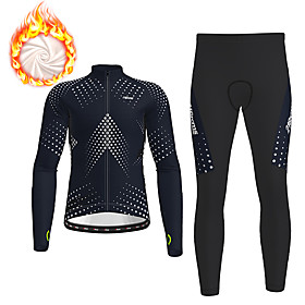 21Grams Men's Long Sleeve Cycling Jersey with Tights Winter Fleece Polyester Black Polka Dot Gradient Bike Clothing Suit Thermal Warm Fleece Lining 3D Pad Warm