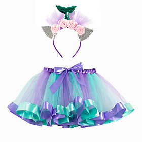Kids Girls' Skirt Blue Light Green Mermaid Tail Color Block Patchwork Bow Cute