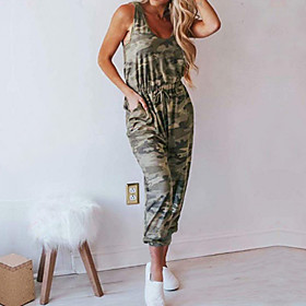 Women's Basic Army Green Jumpsuit Drawstring Camo / Camouflage