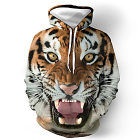 Homme Grande Taille Sweat à capuche À motifs d'animaux 3D tigre Capuche Casual Vacances 3D effet basique Pulls Capuche Pulls molletonnés Marron