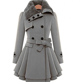 Women's Coat Solid Colored Pocket Basic Fall  Winter Coats  Jackets Stand Collar Long Coat Daily Long Sleeve Jacket Blue