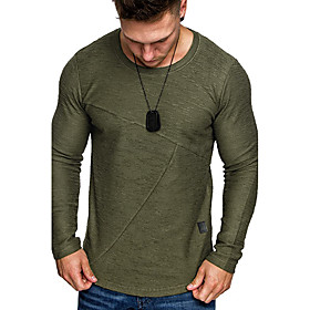 Men's T shirt Shirt non-printing Solid Colored Long Sleeve Daily Tops Round Neck White Black Green