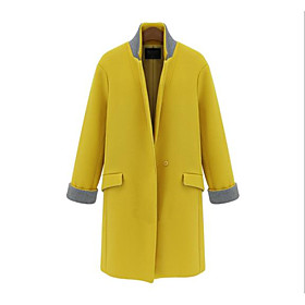 Women's Coat Solid Colored Basic Fall  Winter Regular Coat Daily Long Sleeve Jacket Yellow / Slim