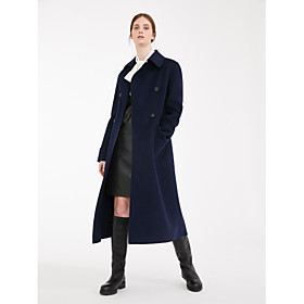 Women's Coat Solid Colored Basic Fall  Winter Long Coat Daily Long Sleeve Jacket Navy Blue / Wool