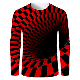Men's T shirt 3D Print Graphic Abstract 3D Long Sleeve Daily Tops Basic Black / Red
