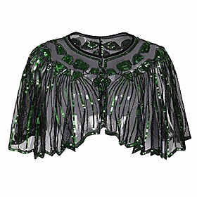 women's 1920s shawl beaded sequin deco evening cape bolero flapper cover up tops(green,freesize)