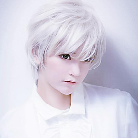 Synthetic Wig Curly kinky Straight Pixie Cut Wig Short Creamy-white Synthetic Hair Men's Anime Fashionable Design Easy to Carry Silver
