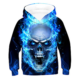 Sweat à capuche et Sweat Garçon Enfants Manches Longues Noir Impression 3D Crânes Poche Bleu Enfants Hauts Actif basique Frais Le Jour des enfants 2-12 ans