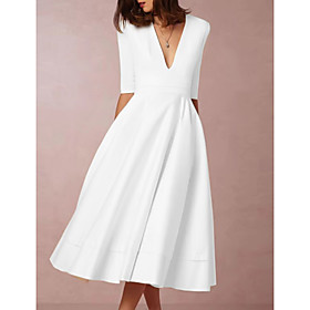 Women's Swing Dress Midi Dress White Half Sleeve Solid Color Spring  Summer Deep V Party Hot Elegant Going out 2021 S M L XL XXL 3XL