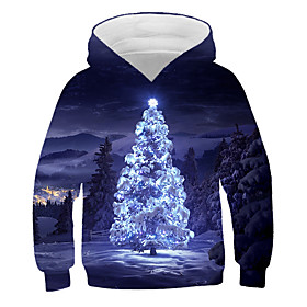 Kids Boys' Hoodie  Sweatshirt Long Sleeve Graphic 3D Christmas Print Navy Blue Children Tops Active Basic Christmas