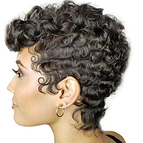 Synthetic Wig Curly Afro Curly Pixie Cut With Bangs Wig Short Brown Black Synthetic Hair 8 inch Women's Adorable Natural Hairline Exquisite Black Brown