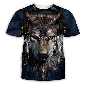Men's T shirt Shirt 3D Print Graphic Print Short Sleeve Party Tops Exaggerated Round Neck Navy Blue