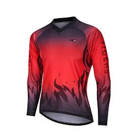 YORK TIGERS Men's Long Sleeve Cycling Jersey Downhill Jersey Black / Red Gradient Bike Tee Tshirt Quick Dry Breathable Reflective Strips Sports Clothing Appare