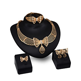 Gender:Men's; Gemstone:Synthetic Diamond; What's in the box:Earrings,1 Bracelet,1 Necklace,Rings; Gemstone Color:Clear; Quantity:1 set; Theme:Butterfly; Shape:Triangle; Style:Basic,Elegant,Simple; Width of pendant:3; Width of Earrings:3; Jewelry Type:Brida Men's Clear Synthetic Diamond Bridal Jewelry Sets Butterfly Simple Basic Elegant Earrings Jewelry Gold For Wedding Engagement 1 set