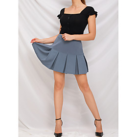 Women's Casual / Daily Basic Skirts Solid Colored Pleated White Black Blue / Mini / Loose