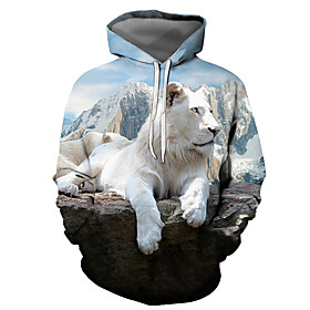 Men's Plus Size Pullover Hoodie Sweatshirt Graphic Animal Hooded Daily Going out 3D Print Basic Casual Hoodies Sweatshirts  Long Sleeve White