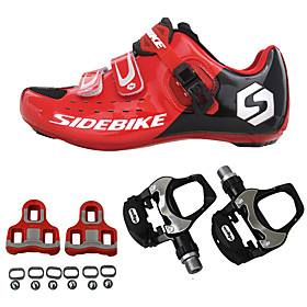 SIDEBIKE Adults' Cycling Shoes With Pedals  Cleats Road Bike Shoes Carbon Fiber Cushioning Cycling Red Men's Cycling Shoes / Breathable Mes