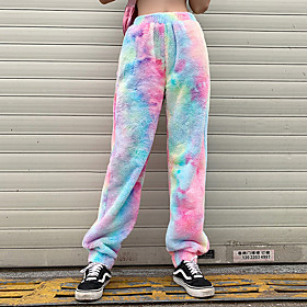 Women's Basic Breathable Daily Chinos Pants Tie Dye Full Length Purple Blushing Pink Dusty Rose Rainbow