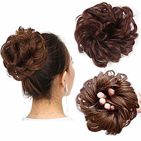 messy bun hair piece thick updo scrunchies synthetic hair extensions ponytail hair wig hairpiece dark auburn
