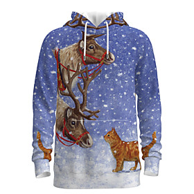 Men's Pullover Hoodie Sweatshirt Graphic 3D Ugly Christmas Hooded Daily 3D Print Basic Christmas Hoodies Sweatshirts  Long Sleeve Blue