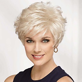50% human hair  50% high quality synthetic Wig Short Natural Straight Pixie Cut With Bangs Silver Blonde Women New Arrival Comfortable Capless Women's Brown Gr