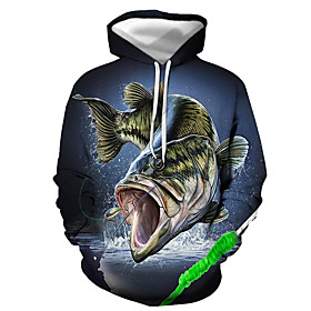 Homme Sweat-shirt à capuche Graphique Animal Capuche du quotidien Sortie 3D effet basique Décontractée Pulls Capuche Pulls molletonnés Manches Longues Bleu