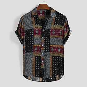 Men's Shirt Other Prints Graphic Print Short Sleeve Daily Tops Personalized Basic Casual / Daily Beach Button Down Collar Red Black Green