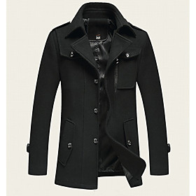 Men's Coat Solid Colored Basic Fall  Winter Shirt Collar Long Coat Daily Long Sleeve Jacket Gray