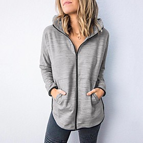 Women's Coat Front Zipper Front Pocket Hoodie Solid Color Sport Athleisure Jacket Tracksuit Long Sleeve Warm Soft Oversized Comfortable Everyday Use Daily Gene