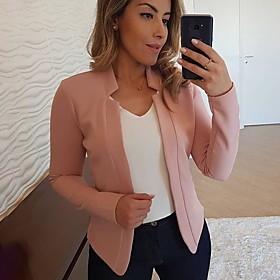 Women's Blazer Solid Color Casual Long Sleeve Coat Spring   Fall Causal Regular Jacket Light Pink / V Neck