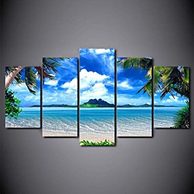 5 Panel Wall Art Canvas Prints Painting Artwork Picture Palm Beach Sea Landscape Home Decoration Décor Rolled Canvas No Frame Unframed Unstretched