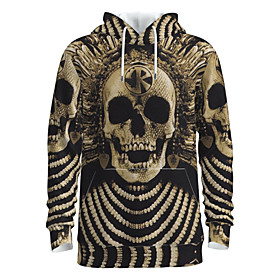 Men's Pullover Hoodie Sweatshirt Skull Hooded Halloween 3D Print Basic Halloween Hoodies Sweatshirts  Long Sleeve Gold