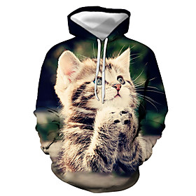 Homme Sweat-shirt à capuche Graphique Animal Capuche du quotidien Sortie 3D effet basique Décontractée Pulls Capuche Pulls molletonnés Manches Longues Blanche