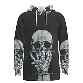 Men's Pullover Hoodie Sweatshirt Graphic Skull Hooded Halloween Weekend 3D Print Casual Halloween Hoodies Sweatshirts  Long Sleeve Black