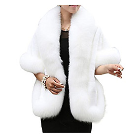 Women's Solid Colored Fur Trim Sophisticated Autumn / Fall Cloak / Capes Regular Party Faux Fur Coat Tops White
