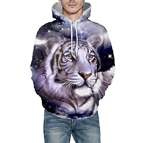 Men's Pullover Hoodie Sweatshirt Graphic Animal Hooded Daily 3D Print Basic Hoodies Sweatshirts  Long Sleeve Gray