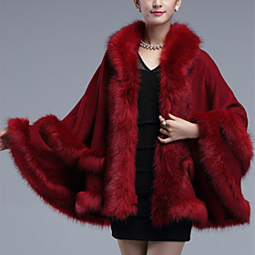 Women's Cloak / Capes Solid Colored Basic Fall  Winter Regular Coat Daily Long Sleeve Jacket Wine