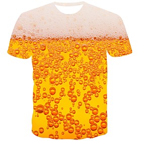 Men's T shirt Shirt 3D Print Graphic Beer Print Short Sleeve Daily Tops Streetwear Round Neck Orange