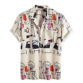 Men's Shirt Other Prints Graphic Short Sleeve Daily Tops Basic Button Down Collar Beige