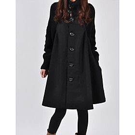 Women's Coat Solid Colored Basic Fall  Winter Stand Collar Long Coat Daily Long Sleeve Jacket Black / Cotton