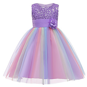 Princess Girls' Dress Party Costume Flower Girl Dress Movie Cosplay Princess Purple Red Pink Children's Day Masquerade Dress Polyester