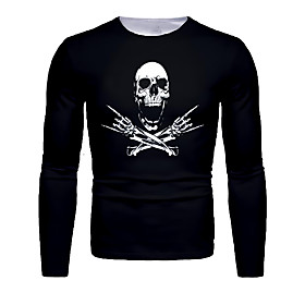 Men's T shirt 3D Print Graphic 3D Skull Print Long Sleeve Halloween Tops Basic Black / White