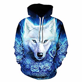 mclochy loup blanc roses bleues imprimées sweats à capuche 3d pull unisexe (asie s / m = nous s, rose loup)