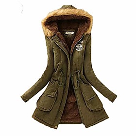 Women's Parka Solid Color Lace Chic  Modern Fall Winter Down  Parkas Long Coat Daily Long Sleeve Jacket Light Pink / Spring / Lined / Slim